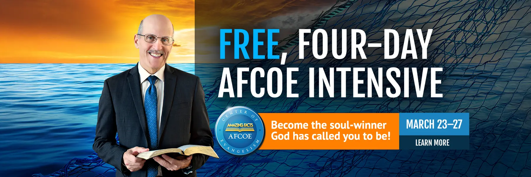 Pastor Doug  smiling with his Bible open inviting you to AFCOE Intensive