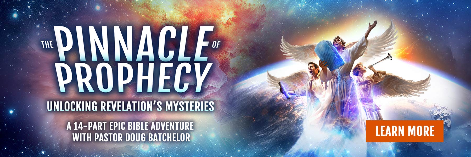 The Pinnacle of Prophecy header title with three angels in space.