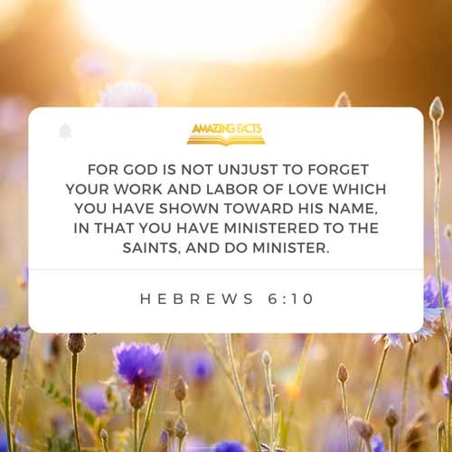 For God is not unrighteous to forget your work and labour of love, which ye have shewed toward his name, in that ye have ministered to the saints, and do minister. Hebrews 6:10