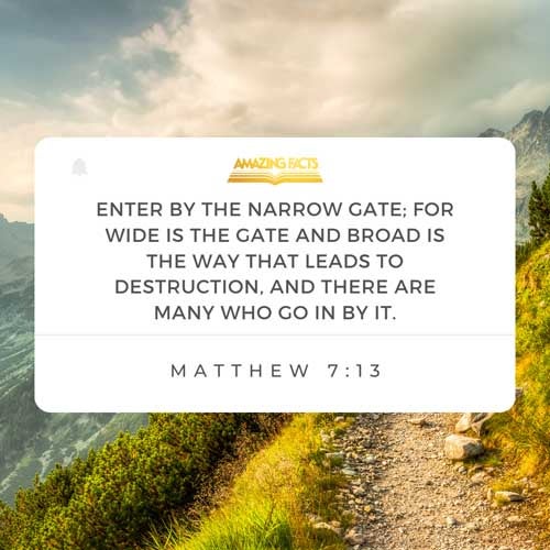 Enter ye in at the strait gate: for wide is the gate, and broad is the way, that leadeth to destruction, and many there be which go in thereat: Matthew 7:13