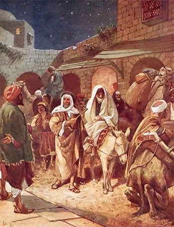 Mary and Joseph entering Bethlehem